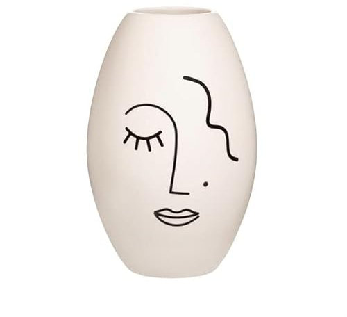 Sass & Belle Gro�e Vase, abstraktes Gesicht, Wei�