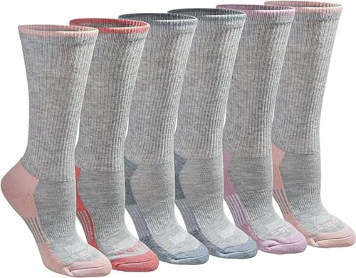 Dickies Women's Dri-Tech Essential Moisture Control Crew and Knee-Hi, Available in S-XL (6, 12 Pairs), Grey with Bluish (6 Pairs), Large