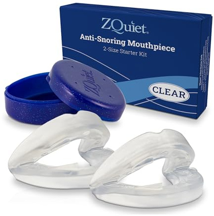 ZQuiet, Anti-Snoring Mouthpiece, Starter Pack with 2 Sizes, Living Hinge & Open Front Design for Comfort & Easy Breathing, Clear