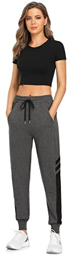 BENNIES Jogginghose Damen Lang Sporthose Frauen Damenhose mit Gummizug Warme Freizeithose Relaxhose Trainingshose Sportbekleidung Yoga Hose Sweatpants Streifen für Sport Freizeit Grau M