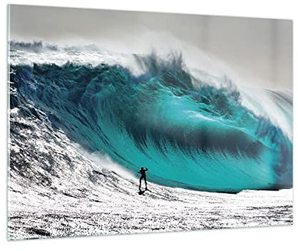 Bilder auf Glas 100x70cm Glasbild Surfen Welle Türkis Groß Wanddeko Bild im Glas Schlafzimmer Küche Deko Wandbilder Dekoration Wohnzimmer Modern Wall Decor Glasdruck Wand Kunstdruck Art GAA100x70-4351