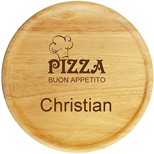 Sterngraf Pizzateller mit Gravur (Namen) personalisiertes Holz Pizzabrett 32cm - Geschenkidee zum Geburtstag, Geschenke Jahrestag Jubiläum, Holz-Teller Kochmütze MotivP4 Buon Appetito