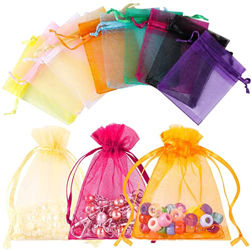 Yoosso 50 Stück Organzasäckchen 7x9 cm, Organzabeutel Klein Geschenkbeutel mit Kordelzug Bunt Schmuckbeutel Geschenkverpackung für Hochzeit Geburtstag Party (10 Farben)