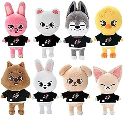 Musolaree Skzoo Plüsch Stray Kids Puppe Plüsch Spielzeug Tier Plüsch Cartoon Niedlich Wolf Chan Leebit DWAEKKI Jiniret Han Quokka BbokAri PuppyM Foxl.NY Deko Geschenk für Fans (8 Stück), 21 cm