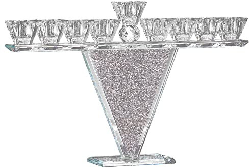 Ner Mitzvah Chanukkah-Menora aus Kristallglas, moderner Stil, Öl- und Kerzenmenora für Chanukah, passend für Standard-Chanukah-Ölbecher und große Kerzen, 25,4 cm hoch