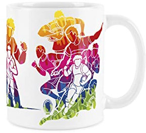 Purely Home Rugby Mug - Sports Abstract Paint Effect White Coffee/Tea Gift for Rugby Fans
