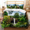 huitutu 3D-Landschaft Bettwäsche-Set 200x220cm Jungen Mädchen Mikrofaser Bettwäsche Wiederverwendbares Wasser läuft grün Natur gemusterten Bettbezug und 2 Kissenbezug 80x80cm