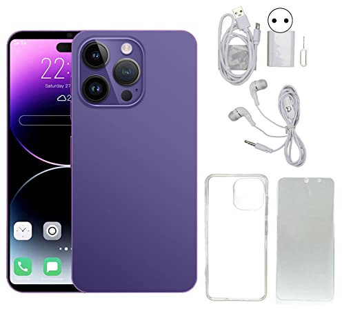 I14pro Handy, 6,1 Zoll 1440 X 3040 HD-Gesichtserkennungs-Smartphone, 2 GB + 16 GB ROM, Dual-SIM, 8 MP Front- + 16 MP Rückkamera, 5500 MAh Akku, WLAN-Handy, Lila