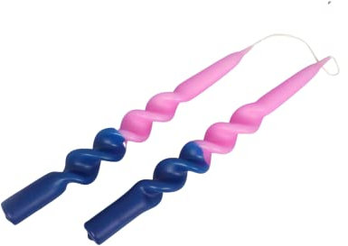 G Decor Set mit 2 zweifarbigen rosa und königsblauen spiralförmigen Kerzenständern, handgetaucht, kegelförmig, Kirchen-Dinner-Kerzen, 2 Stück