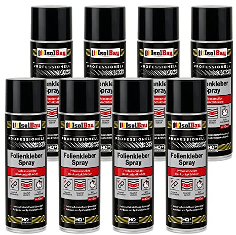 Isolbau Folienkleber-Spray - Professioneller Baukontaktkleber zum Verkleben von Bau- und Dampfsperrfolien - Für PVC, Holz, Beton uvm - 8 x 500 ml