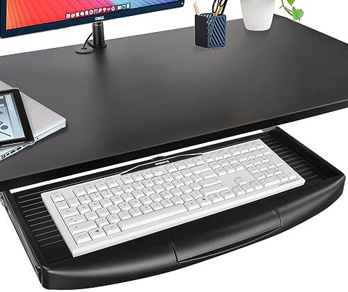 Runde Tastaturablage unter dem Schreibtisch, 54,9 cm B x 26,7 cm T, stabile Tastaturablage unter dem Schreibtisch, Schreibtischverlängerung mit Stifthalter, schwarz