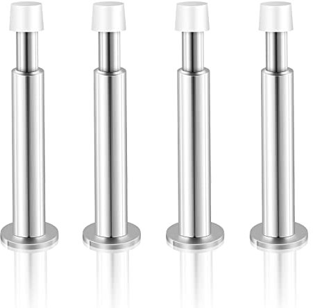 KOLAKO Door Stops, 4 Pack Door Stopper for Skirtings, Wall Mounted Patio Outdoor Doorstops with Rubber Bumper End, Baby Proof Heavy Tall Adjustable Door Stopper Wall Protector, Chrome Silver