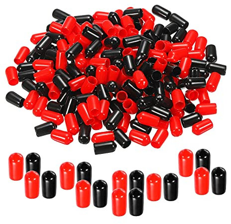 QUARKZMAN 200pcs Caoutchouc Embouts Capuchons Couverture Assortiment 7mm Vinyle Vis Filetage Protecteur pour Vis Boulon Noir Rouge