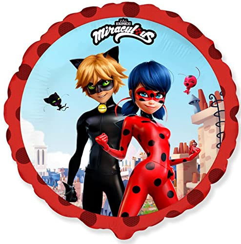 Flexmetal Miraculous Cat Noir Marienkäfer Folienballon Party geeignet für Luft oder Helium – Perfekte Geburtstagsparty-Dekoration (Miraculous Street 45,7 cm)