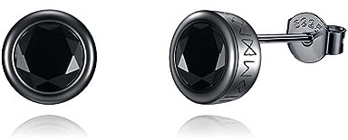 YFN Pendientes de tuerca vikingos negros de plata de ley con circonita cúbica negra para mujeres y hombres, Plata de ley, Sin piedra preciosa