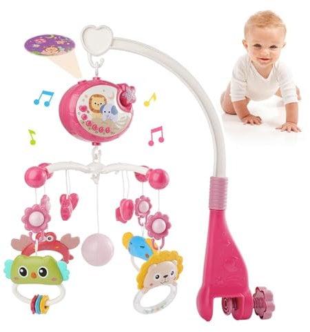 Cot Mobile for Baby, Crib Mobile with Music and Projection, Hanging Mobiles for Crib with Timing Function, 360° Rotating Nursery Cot Baby Bed Rattle Toy for Boys Girls, Gift for Newborn 0-12 Months