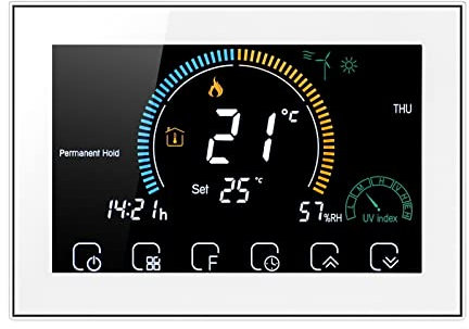 KEMKEY Wi-Fi Smart Large Screen Colourful Room Programmable Air Thermostat WIFI Switch Heating Cooler (Color : White, Size : BHT8000GA(NO WIFI))