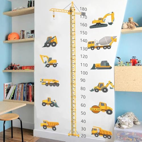 COVPAW Wandaufkleber Kids Messlatte Wandtattoo Kinderzimmer LKW Baufahrzeug Ingenieurwesen Wachstum Diagramm Wandtattoo Mess Baum Wandsticker Körpergrösse Messen Wandsticker (Baufahrzeug)