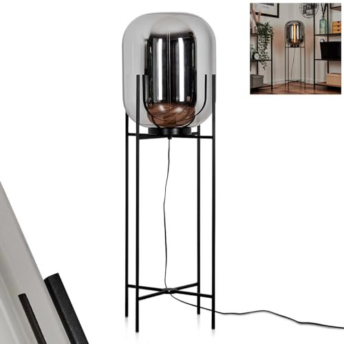 Stehleuchte Manzano, moderne Stehlampe aus Metall/Glas in Schwarz/Chromfarben, Standleuchte mit Schirm aus Glas (Ø 30 cm), mit Fußschalter am Kabel, Höhe 90 cm, 1 x E27, ohne Leuchtmittel