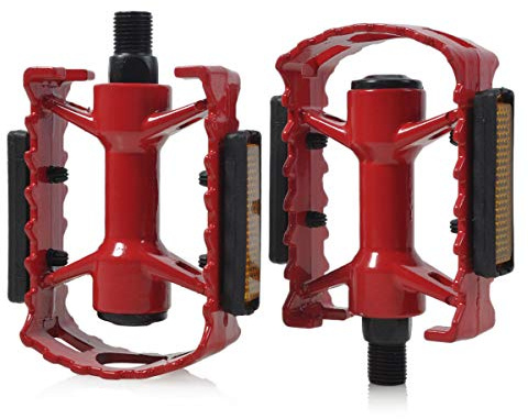 ThinkTop Kinderfahrradpedal, Aluminiumlegierung, ultrastark, 12 mm Achsenanschluss, Fahrradpedale, Plattform, flache Passform, für 30,5 cm / 35,6 cm (12 Zoll) Jungen Mädchen Fahrrad (rot)