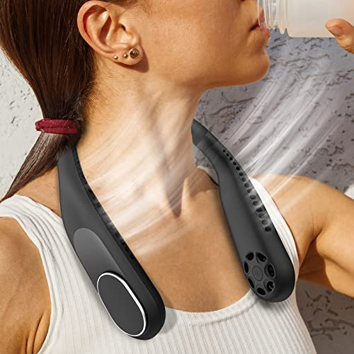 Ueuttiy Portable Neck Fan Bladeless, 6000mAh Hands-Free Usb Rechargeable Fan, Personal Fan with 3 Speeds Change & 360° Twist, Low Noise Hanging Neck Fans For Women Men Office Outdoor Activities(Black)
