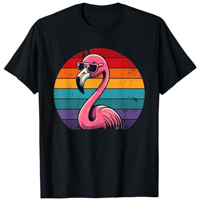 Flamant rose rétro cool dans lunettes de soleil années 70 80 90 drôle flamant rose T-Shirt