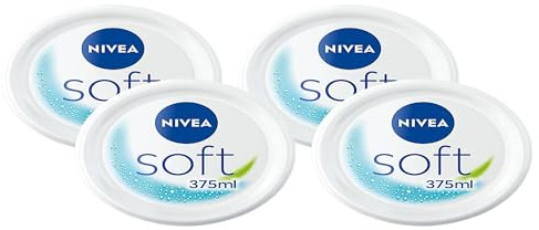 NIVEA Soft Feuchtigkeitsspendende Mehrzweck-Pflegecreme (1 x 375 ml), Intensive Hydratation Body Cream, Körperpflege mit Jojobaöl und Vitamin E (Packung mit 4)