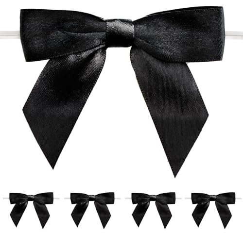 jijAcraft Schwarz Kleine Schleifen Selbstklebend: Fertige Geschenk Schleife mit Draht 9×8.5cm Dekoschleifen zum Basteln 50 Stück Satinschleifen für Blumenkranz, Weihnachtsbaum