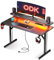 ODK Scrivania Gaming con Luci LED e Prese di Corrente, Postazione Gaming con Supporto per Monitor, Scrivania Computer in Fibra di Carbonio Nera 100cm