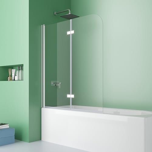 DOOLEEWEE Duschwand für Badewanne 110x140 cm Badewannenfaltwand 2-teilig Faltbar 6mm ESG Glas Nano Beschichtung Duschtrennwand