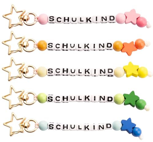 BOFUNX 5 Stücke Schulkind Schlüsselanhänger Sterne Schlüsselanhänger Schlüsselringe Mädchen Jungen Einschulung Schulanfang Geschenk Schultüte Füllung