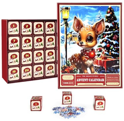 Adventskalender Puzzle 2025 – 1008 Teile Jigsaw Puzzle (70 x 50 cm) in 24 Kästchen – Weihnachts Countdown Kalender, 24 Tage Geschenk für Familie & Freunde