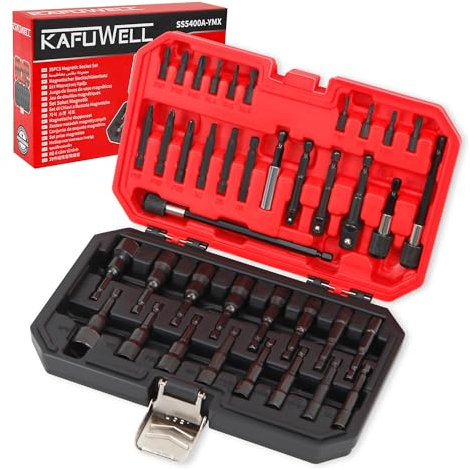 KAFUWELL 39PCS Magnetic Nut Driver Set, Impact Drill Driver Bit 1/4'', Metric & SAE Nut Driver Tools for Impact Drill, Socket Adapters, Drill Bit Extension, Screwdriver Bit, with Storage Box