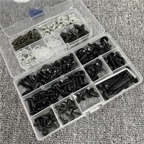 QIBBEI Werkzeugsatz Motorrad Verkleidung Körper Schrauben Kit Befestigungs Clips Schraube Muttern Für xvs 650 1100 Für aerox 50 155 Für Raptor 700 LTZ 400 xmax300(Black)