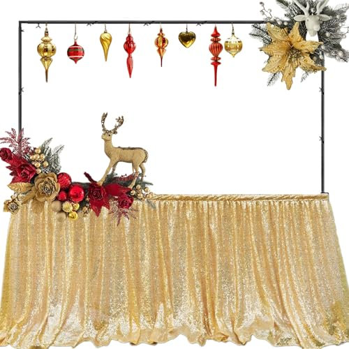 Adjustable Over The Table Rod Stand with Clamps 13''-42'' Tall 29''-98'' Length Metal Table Arch Stand Balloon Flower Arch Stand for Wedding Birthday Halloween Party Christmas Decorations(Black)