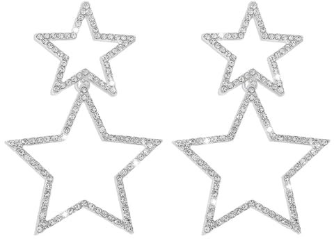 Stern Ohrringe Silber Mädchen,Große Strass Ohrstecker Silber Damen,Großen Stern Ohrringe Silber,Glitzernd Stern Ohrstecker Weihnachten,Ohrringe Stern Schmuck Geschenke,Hypoallergen Ohrringe