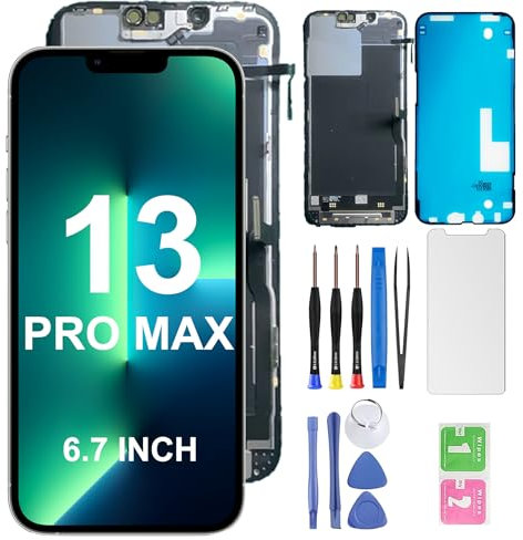 HQESTARX for iPhone 13 PRO MAX Screen Replacement.6.7Inch[LCD] Display.3D Touch LCD digitizer Assembly for （A2484 A2641 A2643 A2644 A2645 with Repair Tools, Waterproof Membrane, Protective Screen