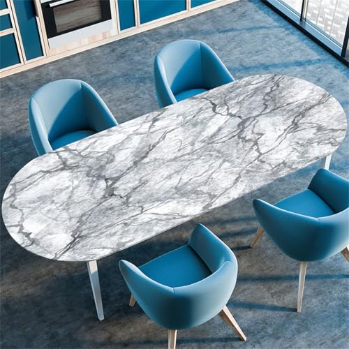 Highdi 3D Mantel Oval con Bordes Elástica, Mantel Mesa Oval Ajustable Protector de Mesas Oval Manteles Antimanchas para Comedor Cocina (Mármol Piedra 1,107x173cm(42x68))