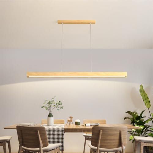 LED Pendelleuchte Holz Esstisch Esszimmer Lampen Dimmbar Hängelampe Moderne Linear Design Wohnzimmer Küche Esszimmerlampe Hängend Leuchte mit Fernbedienung Kronleuchter Hängend Lampe (A, L60cm)