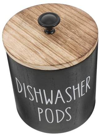 Garneck Organiseur De Tablettes Lave-Vaisselle Bois Rond avec Couvercle Rangement Élégant pour Lave-Vaisselle Et Produits De Laverie Conteneur Et Décoratif pour Cuisine Et Salle De Bain