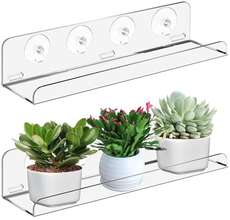 WIYETY 2 Stück Fenster Pflanzenregale: Clear Acryl Fenster Regal für Pflanzen, 30cm Hängendes transparentes Pflanzenregal für Fenster, Wandregal Blumentopf für Blumen, Sukkulenten, Blumentöpfe