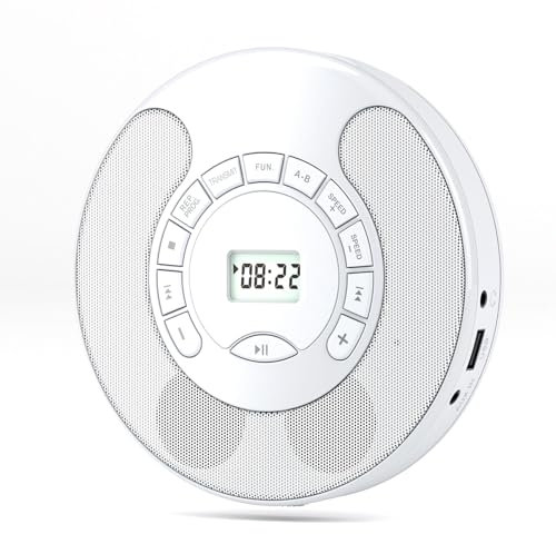 Good Homie Portable CD Player, Rechargeable Walkman with Bluetooth, Support Up To 5 CD Formats,5 Playback Modes,Built-in Dual Stereo Speakers,for Car and Personal Use(White)