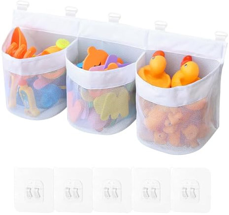DOOCECIY Bath Net Toy Storage Holder Organiser Tidy for Bathroom with 5 Hooks