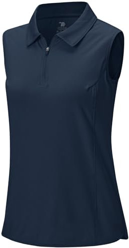 Rdruko Poloshirt Damen Ärmellos Polohemd Atmungsaktiv mit 1/4 Reißverschluss Schnelltrocknendes Sport Oberteil für Golf Tennis und Outdoor - Dunkelblau XL