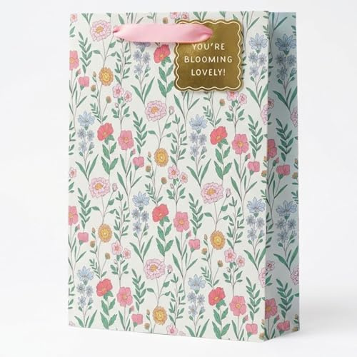 AKH® Muttertags-Geschenktüten mit Geschenkanhängern, mittelgroß, 25,5 cm x 21,5 cm x 10,5 cm, dicke Luxus-Geschenktüte aus Papier, Muttertagsgeschenktüte, Blumenmuster