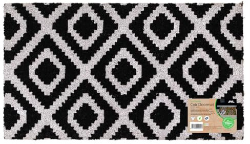 JVL Eco-Friendly Latex Backed Coir Entrance Doormat, 40x70cm - Monochrome Diamond