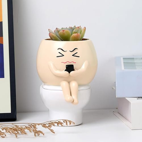 Funny Toilet Shape Succulent Planter Pot, Indoor Resin Craft Statue for Small Plants, Funny Resin Plant Pot on Toilet for Home & Office Decor, Birthday (1pc)