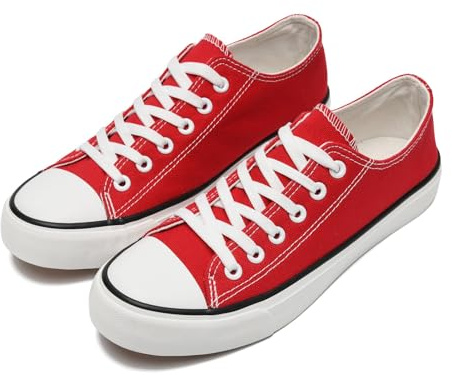 dolphinslides Ladies Canvas Shoes Low Top Trainers for Women Men Classic Lace Up Sneakers Canvas Plimsolls Pumps Casual Tennis Shoes Slip On Lightweight Comfortable Sneakers Red 240