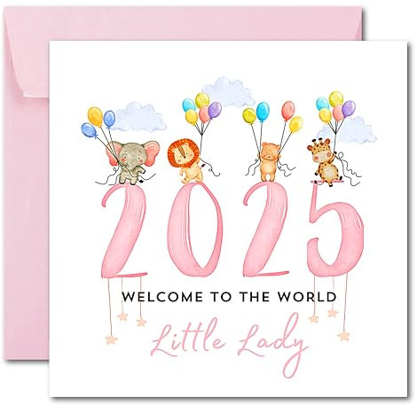Printperfect - 2025 New Baby Card Baby Girl Welcome To The World - New Arrival Card - Congratulations On Your New Baby - Neice/Goddaughter - Grandaughter - Girls - Born in 2025