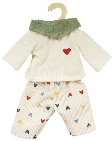 Heless 2516 - Puppenkleidung ''Herz-Konfetti'', 3-teiliges Set mit Kordhose, T-Shirt und Tuch, für Puppen und Kuscheltiere der Größe 35-45 cm
